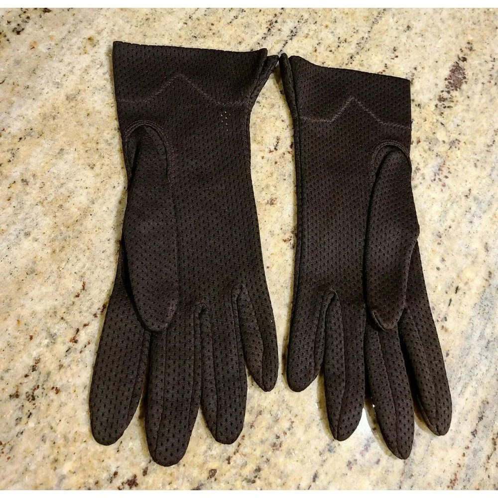 Vintage Kayser Nylon Pierced Driving Opera Formal Costume Brown Gloves. 7.5 USA